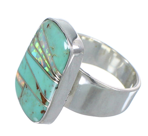 Turquoise And Opal Inlay Jewelry Southwest Silver Ring Size 4-1/2 AX83315